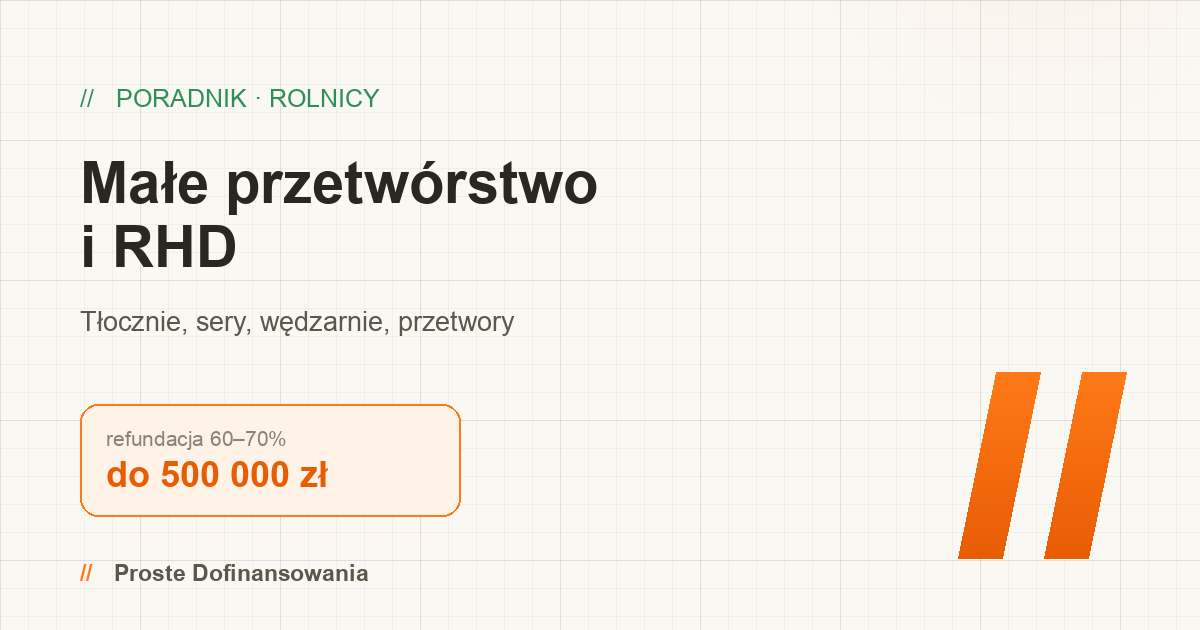 Małe przetwórstwo i RHD 2026 — do 500 000 zł z ARiMR